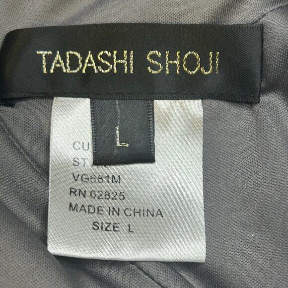 Tadashi Shoji bronze metallic criss cross v-neck 3/4 sleeve lined dress size L - Picture 4 of 9